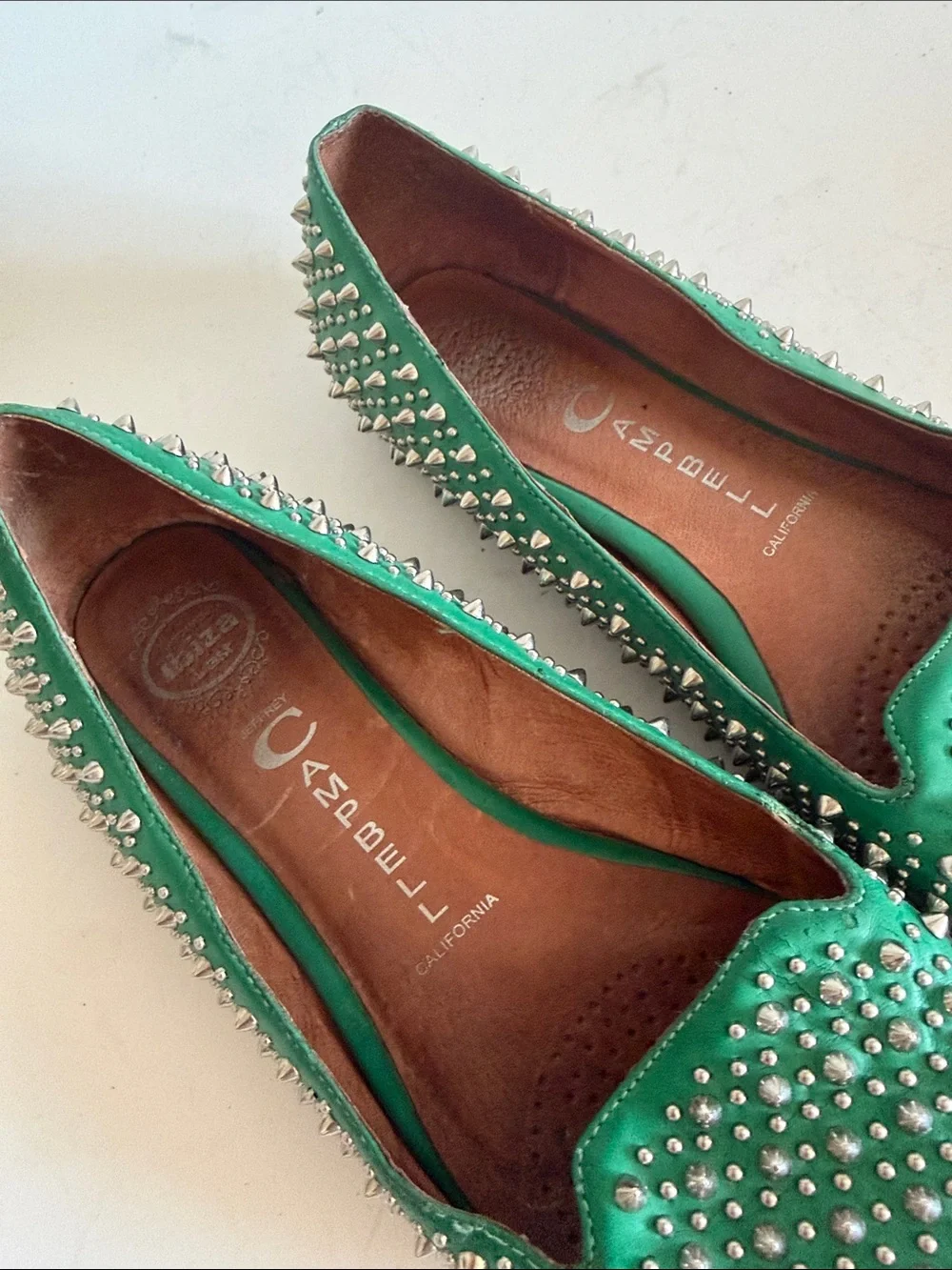 Jeffrey Campbell Green Studded Pointed Toe Flats